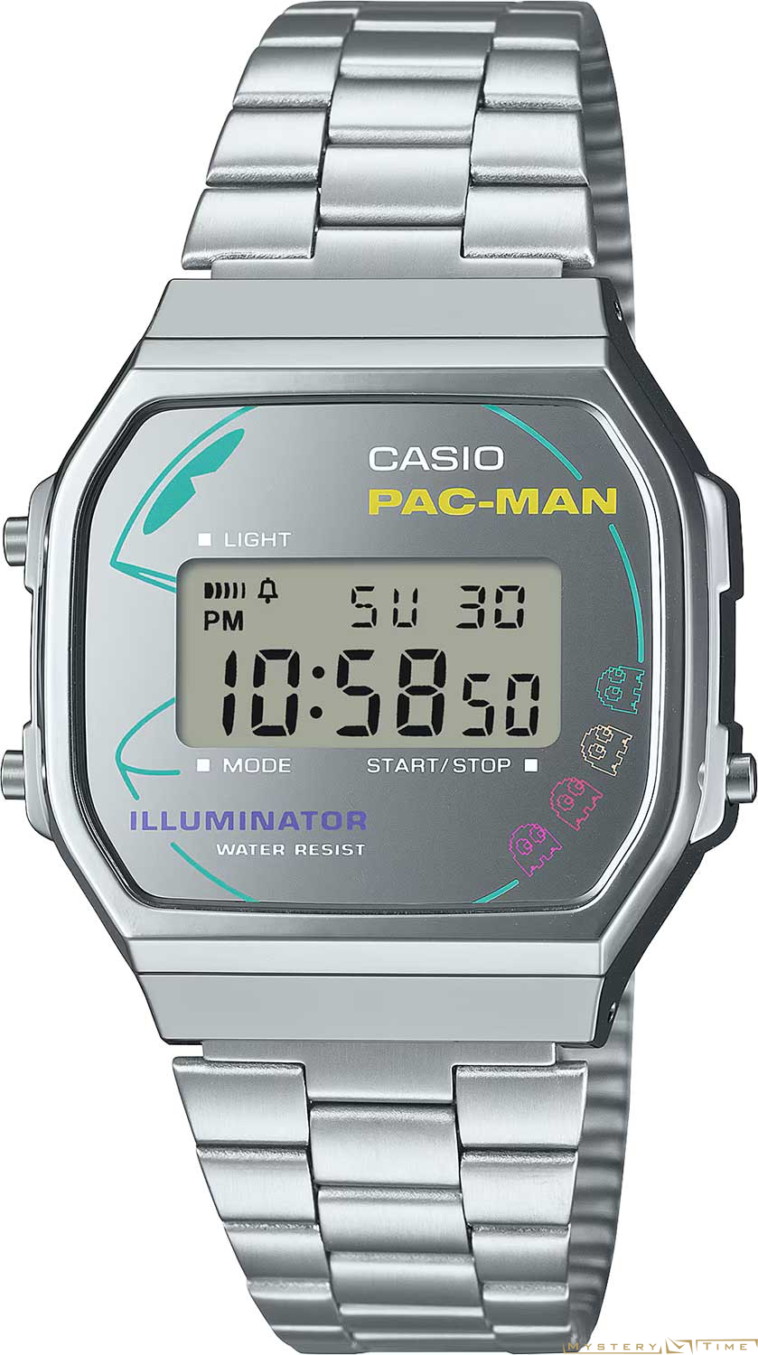 Часы японские наручные мужские кварцевые на браслете Casio A168WEPC-7A Pacman